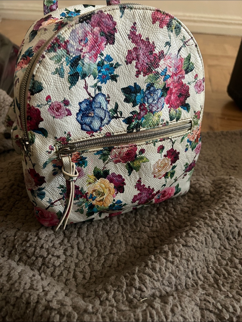 Floral Print Mini Backpack – White Multi